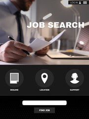 Homepage of employment application. Job search engine