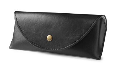 Black leather sunglasses case isolated on white