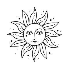 Fototapeta premium Magic boho sun symbol. Gypsy sacred element and sign in modern boho style. Golden minimal line art.