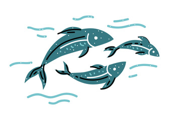 Obraz na płótnie Canvas Black flock fish. School of fish. Logo template design. Flat cartoon vector illustration
