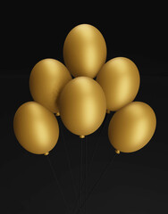 Złote balony na czarnym tle - obrazy, fototapety, plakaty