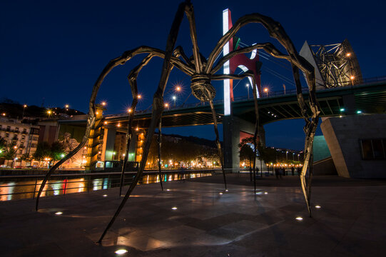 BILBAO, SPAIN. 22th February, 2104 :  night view of modern and contemporary art Guggenheim Museum