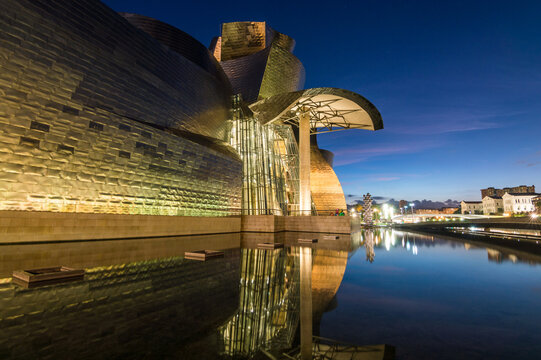 BILBAO, SPAIN. 22th February, 2104 :  night view of modern and contemporary art Guggenheim Museum