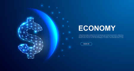 Dollar 3d polygonal symbol for landing page template. Low poly Finance illustration for promo banner design. Economy design illustration concept.