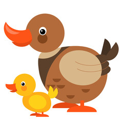Fototapeta premium Cartoon happy farm animal cheerful duck family illustration