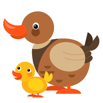 Cartoon happy farm animal cheerful duck family illustration
