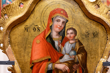 Icon of the Mother of God with Infant Jesus painted around 1780-1790. Part of an iconostasis on...
