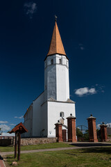 Obraz premium Nereta Lutheran Church in sunny summer day, Latvia.