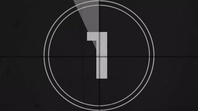 Retro countdown 4k motion video 5 second old film countdown, timer, stopwatch.