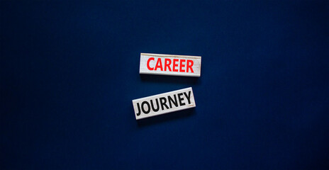 Career journey symbol. Concept words Career journey on wooden blocks on a beautiful black table black background. Business Career journey concept. Copy space.