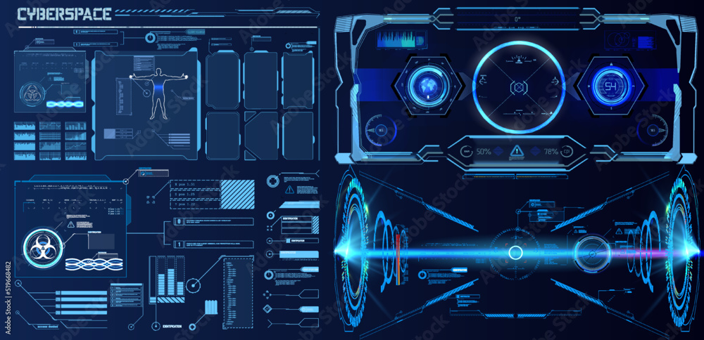Poster circle abstract digital technology ui/ux futuristic hud, fui, virtual interface. callouts titles and