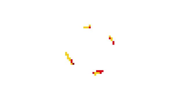 Bomb exploding Pixel animation on white background.