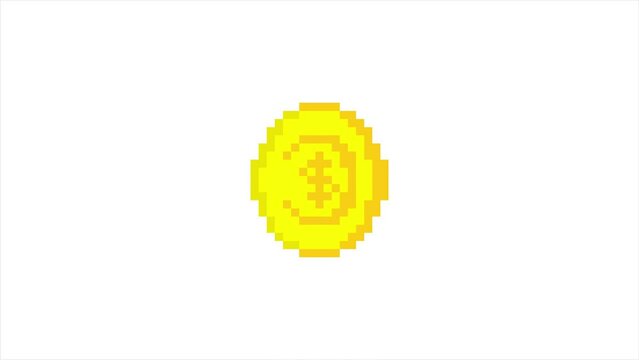 yellow spinning coin pixel animation on white background