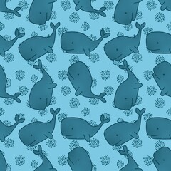 Naklejka premium Cartoon kids seamless ocean whale pattern for wrapping paper and clothes print and accessories and notebooks and fabrics