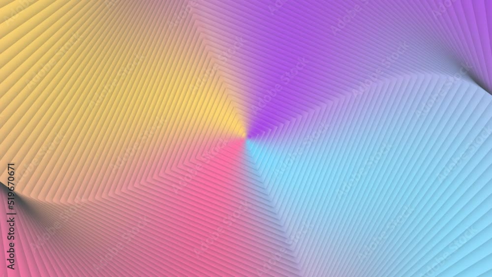 Poster sky, raspberry, lilac and yellow twirling colored squares animation loop. spinning seamless color la