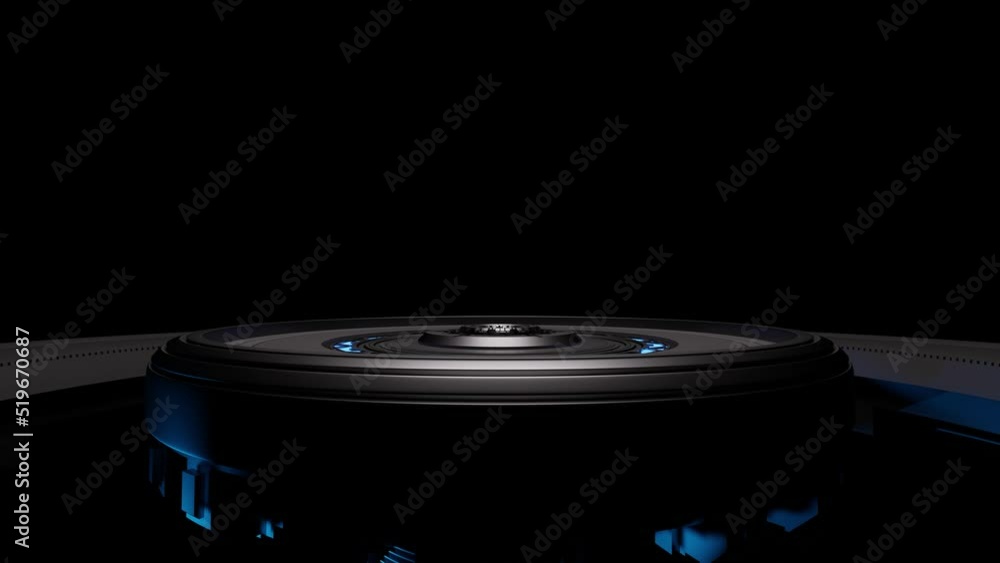 Poster technology element animation. dark night power podium empty stage. futuristic and innovation backgro