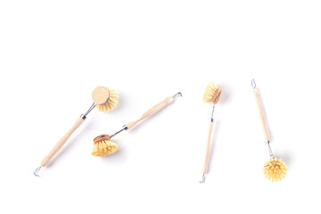 Natural beech wood cleaning brush, long handle washing brushes, multi functional kitchen cleaning tool