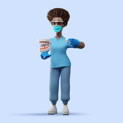 3d illustration dentist placing dental implant