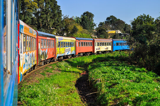 Morretes, Paran&aacute;, Brazil &ndash; Jul 22, 2010: Train on a scenic journey from Curitiba to Morretes, traveling through the lush Atlantic Forest
