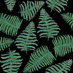 Seamless watercolor background with green fern branches