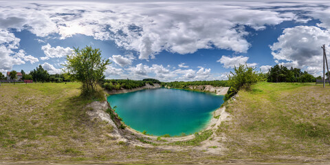 full seamless spherical hdri panorama 360 degrees angle view on limestone coast of huge green...