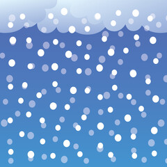 Winter clouds and falling snow vector background, blizzard snowfall weather forecast illustration.