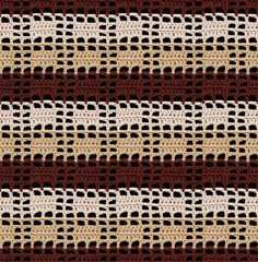 Geometric seamless knitted pattern. The texture is crocheted from multi-colored yarn. Chocolate shades of colors.