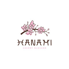 Hanami japanese flower logo design, cherry blossom vector illustration