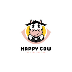 happy cow vector icon illustration logo design