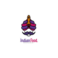 Indian Food restaurant colorful logo design with turban, fork and mustache inspiration