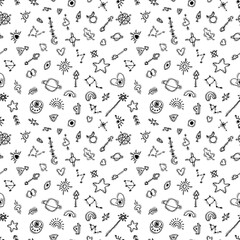 Seamless pattern with hand drawn boho elements. Ethnic style. Tribal background. Tattoo