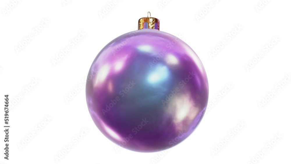 Poster realistic looping 3d animation of the spinning shining semi-gloss violet christmas ball rendered in 