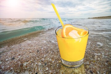 Tasty trendy alcoholic cocktail with rum, liqueur, syrup, lime juice, mint and crushed ice.