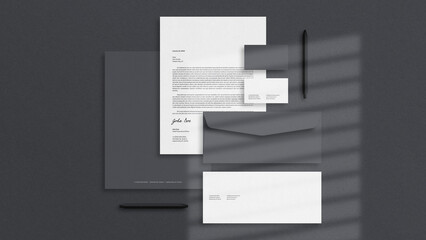 Business Logo Proposal Stationery Kit with Window Shadows in Morning Sun Light
