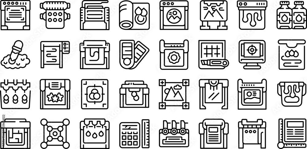 Wall mural Plotter icons set outline vector. Printer machine. Copy offset - Wall murals