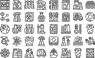 Naklejka premium Biological station icons set outline vector. Cycle agriculture. Biomass waste