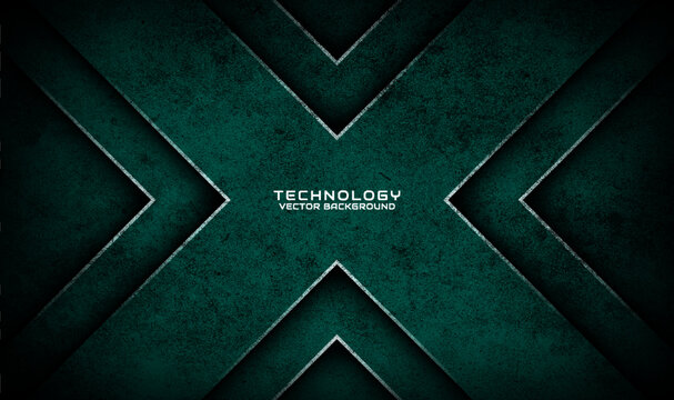 3D green techno abstract background overlap layer on dark space with x shape effect decoration. Graphic design element dirty style concept for banner, flyer, card, brochure cover, or landing page