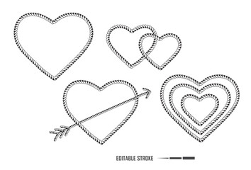 set of rope frame isolated or nautical rope vintage template or heart rope texture frame. eps vector