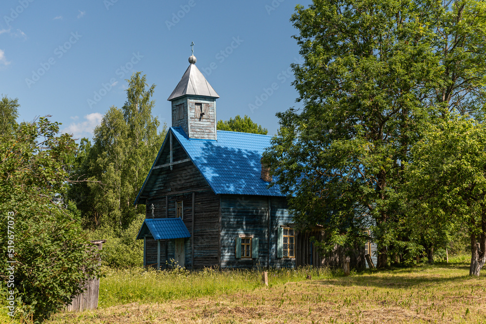 Canvas Prints rubeniski blue old believers church in sunny summer day, latvia.