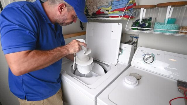 Appliance technician working on a washing machine