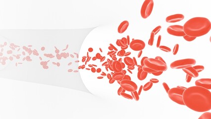 red blood cells 3d representation on white background, also called erythrocytes that can be used to represent the cardiovascular system, bloodstream or a medical laboratory analysis