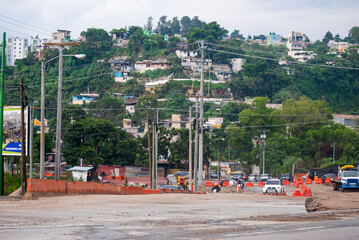 Guatemala – September 01, 2019. Construction of an overpass called four roads in front of a...