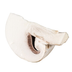 Sliced champignon mushroom isolated on white background without shadow