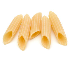 Italian pasta isolated over white background. Pennoni. Penne rigate..