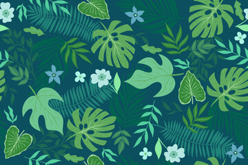 Fototapeta na wymiar Seamless pattern with tropical leaves. Vector graphics.