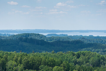 Aerial view of Razna lake in sunny summer day, Latvia.