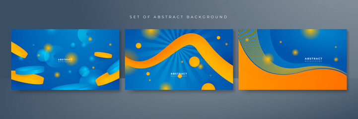 Set of blue orange yellow abstract background