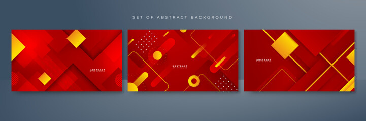 Set of red orange yellow abstract background. Background geometry shine and layer element vector for presentation design. Suit for business, corporate, institution, party, festive, seminar, and talks.