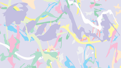 Abstract colorful paint splatter with soft purple background,.