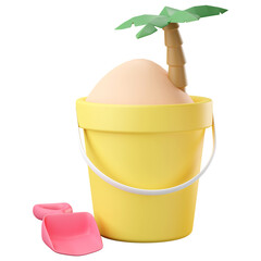 3d illustration sand bucket with coconut palm tree